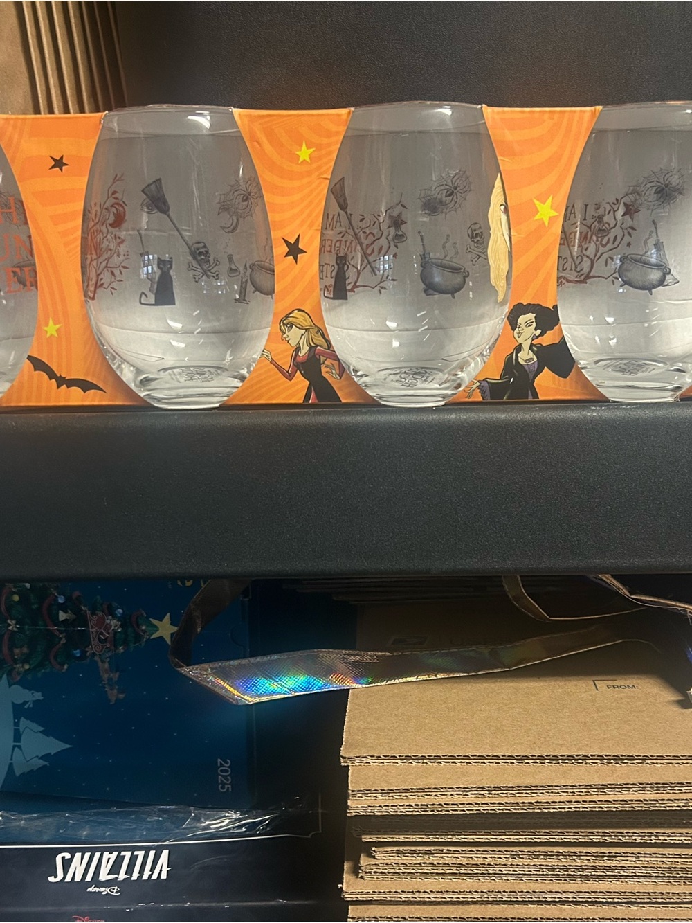 Disney Halloween Orange Stemless Wine Glasses Set